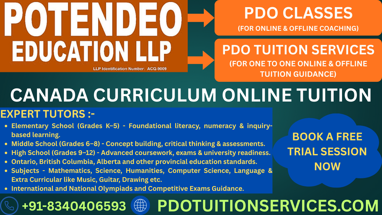 Canada Curriculum Online Tuition for K–12 students with expert tutors at POTENDEO EDUCATION LLP